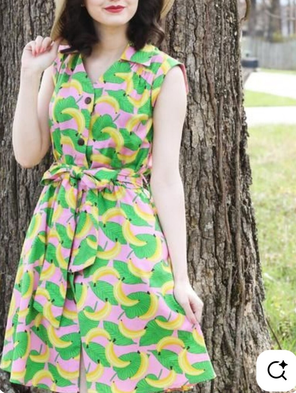 Retrolicious Banana Pattern Button Dress Green Yellow Retro Vintage-y Tie Waist - Picture 10 of 16